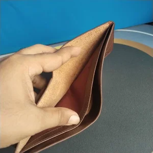 Elegant brown color pure leather bi-fold wallet